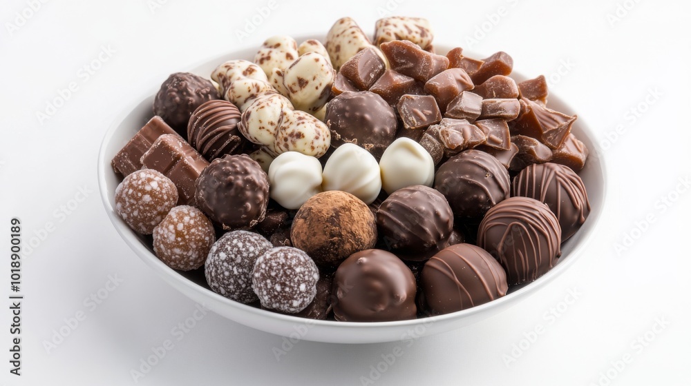 Assorted Chocolates in a White Bowl Delight Assorted Chocolates in a White Bowl Delight