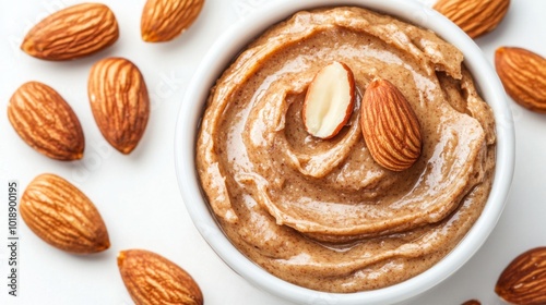 Creamy Almond Butter in Bowl with Nuts