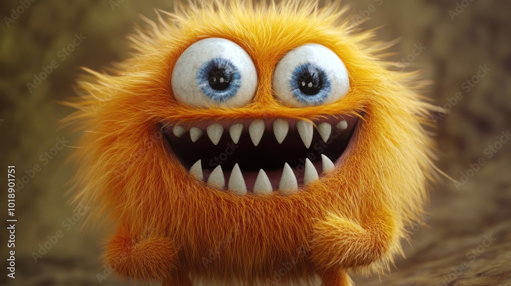 Cute and Fluffy Monster with Big Grin Cute and Fluffy Monster with Big Grin