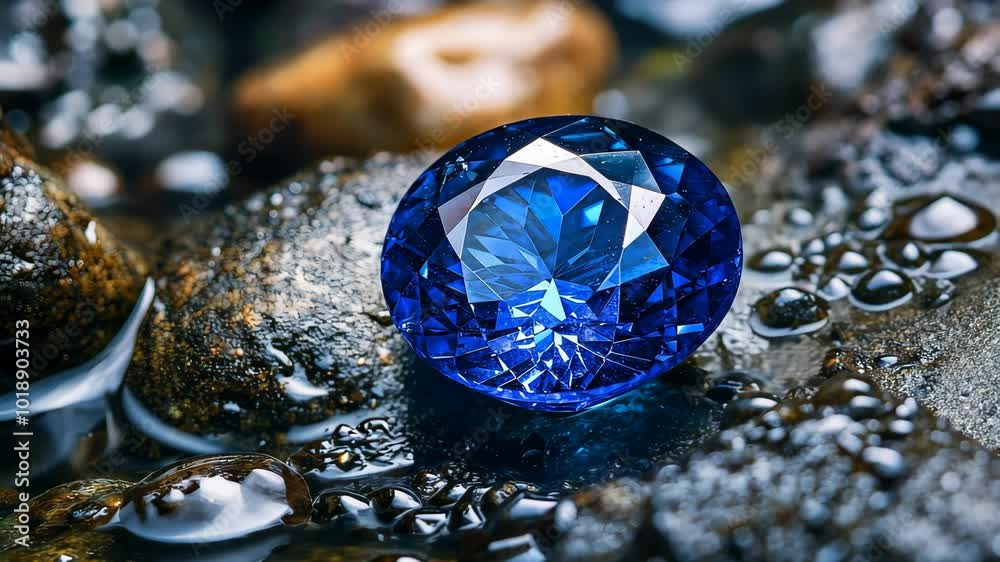 Mesmerizing blue gemstone glinting on wet river rocks in nature Mesmerizing blue gemstone glinting on wet river rocks in nature