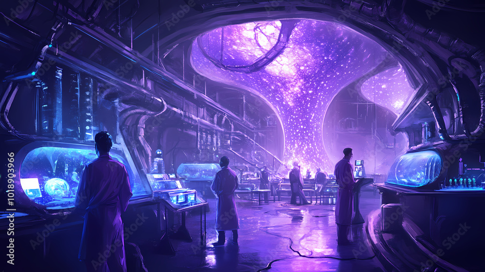Underground eco-lab, with advanced technology and glowing bioluminescent plants creating an otherworldly environment. Glowing Bioluminescence. Illustration Underground eco-lab, with advanced technology and glowing bioluminescent plants creating an otherworldly environment. Glowing Bioluminescence. Illustration