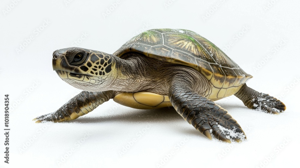 A green sea turtle gracefully moves across a sandy seafloor in bright tropical waters during daylight A green sea turtle gracefully moves across a sandy seafloor in bright tropical waters during daylight