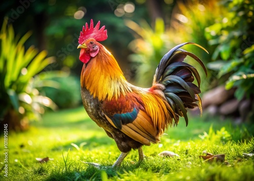 Wallpaper Mural Majestic Golden Wyandotte Rooster Strutting Proudly in a Lush Green Backyard Setting on a Sunny Day Torontodigital.ca