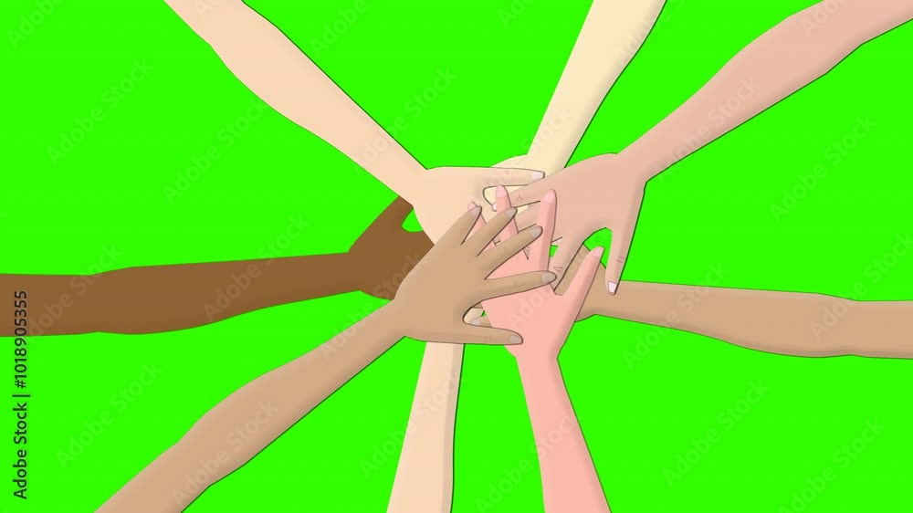 Hands putting, people together animation. Teamwork support partnership ...