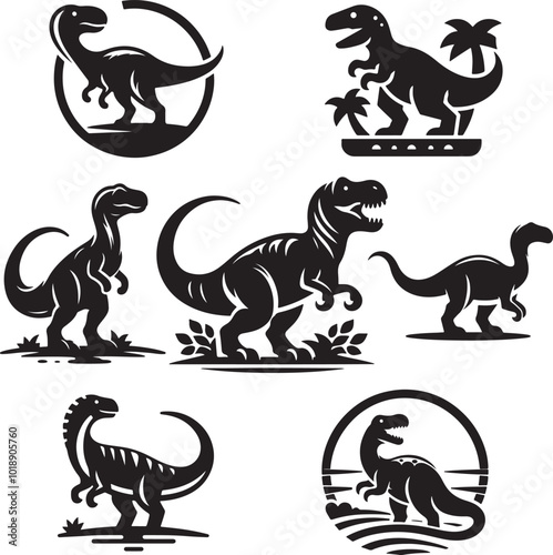 set of dinosaurs silhouettes