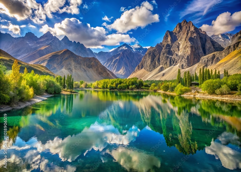 Fototapeta premium Majestic landscapes of Skardu, Pakistan showcasing mountains, lakes, and serene natural beauty
