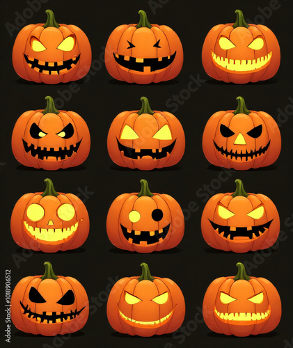 A digital tool generates various Halloween-inspired pumpkin faces, ranging from spooky to cheerful expressions._00002_