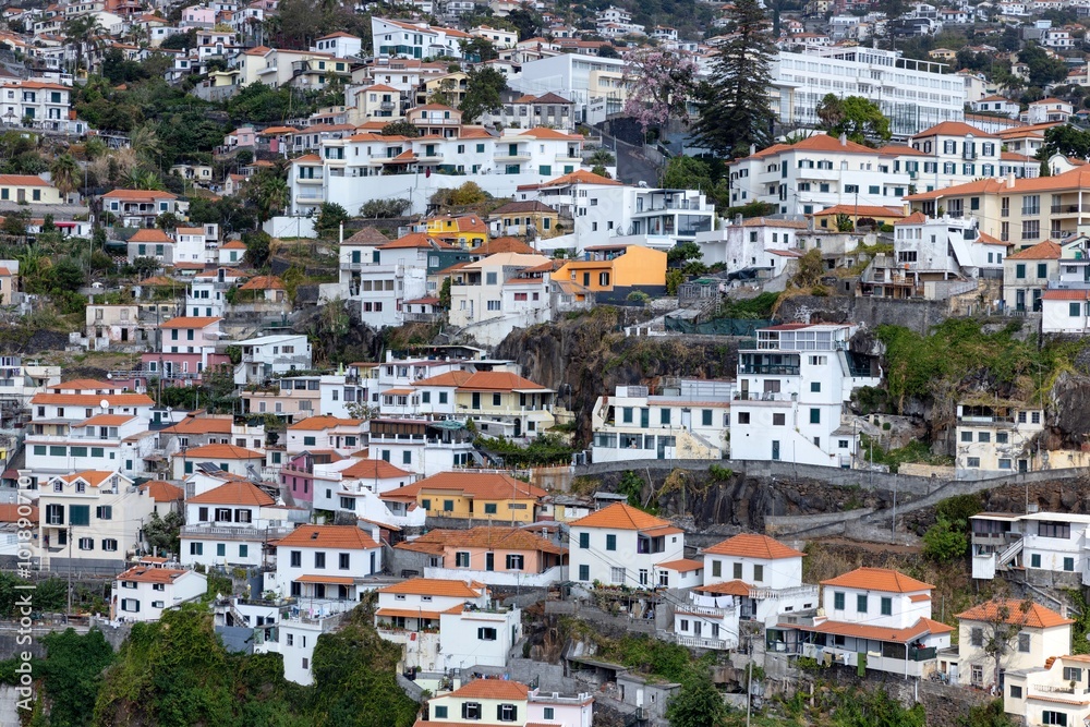 View on houses and streets of the city of Funchal Madeira Portugal. Museum. Aerial. Rooftops. View on houses and streets of the city of Funchal Madeira Portugal. Museum. Aerial. Rooftops.