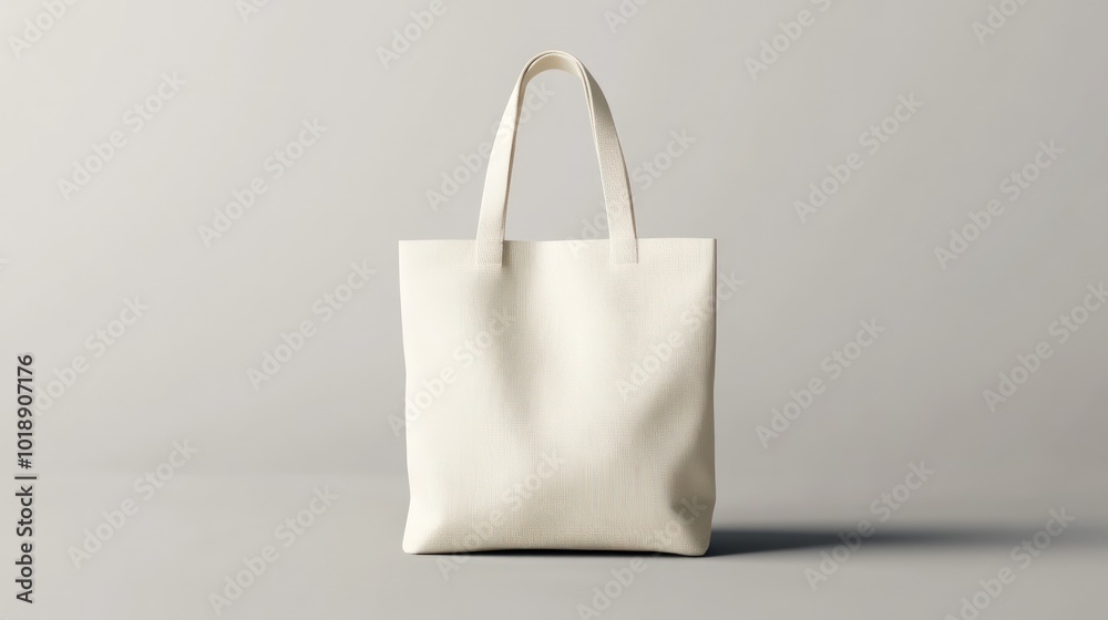 A plain white canvas tote bag on a light gray background. A plain white canvas tote bag on a light gray background.
