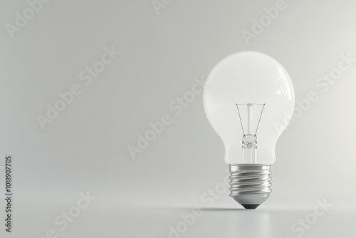 Minimalistic Clear Light Bulb on Plain Light Gray Background, Modern Simplicity Photography