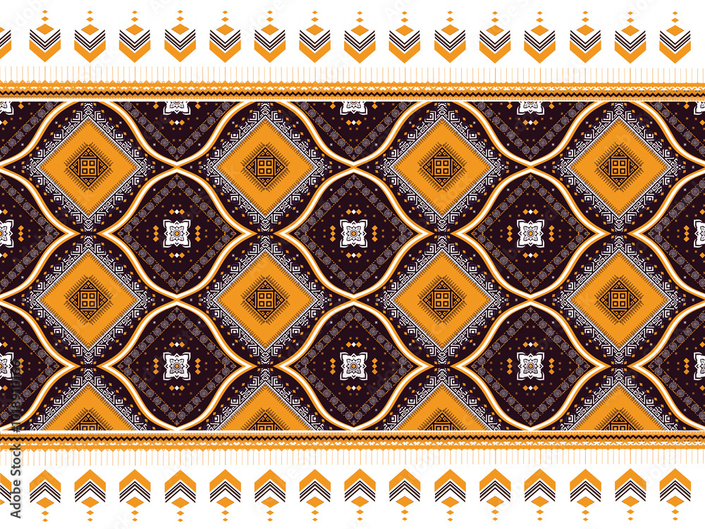 Intricate geometric pattern featuring diamonds and curves in warm tones of orange and brown, perfect for textiles or wallpaper design. Seamless Pattern paint lines Intricate geometric pattern featuring diamonds and curves in warm tones of orange and brown, perfect for textiles or wallpaper design. Seamless Pattern paint lines