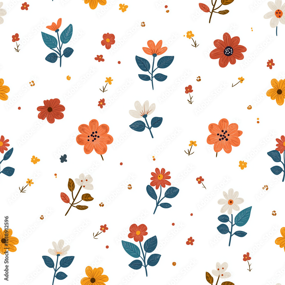 Fototapeta premium Tiny flowers - autumn style - seamless floral background