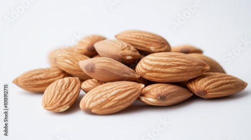 Raw Almonds Piled on White Background