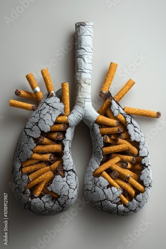 Artistic Depiction of Lungs Made from Cigarettes