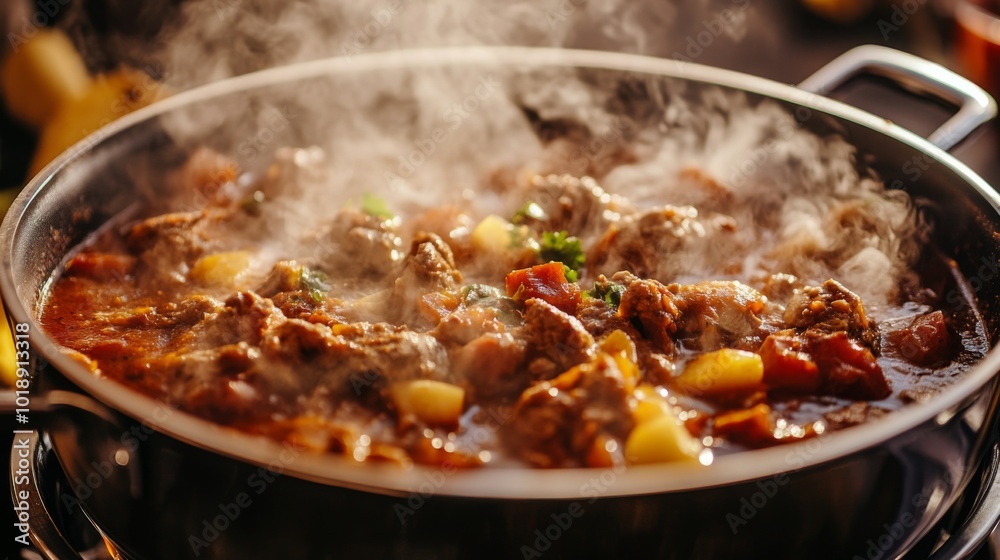 Aromatic Beef Stew Cooking in a Black Pot Aromatic Beef Stew Cooking in a Black Pot