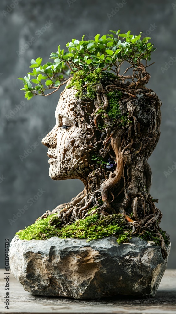 Fototapeta premium Tree Shaped Woman Sculpture, Abstract Image, Texture, Pattern Background, Wallpaper, Cover and Screen for Smartphone, PC, Laptop, 9:16 and 16:9 Format