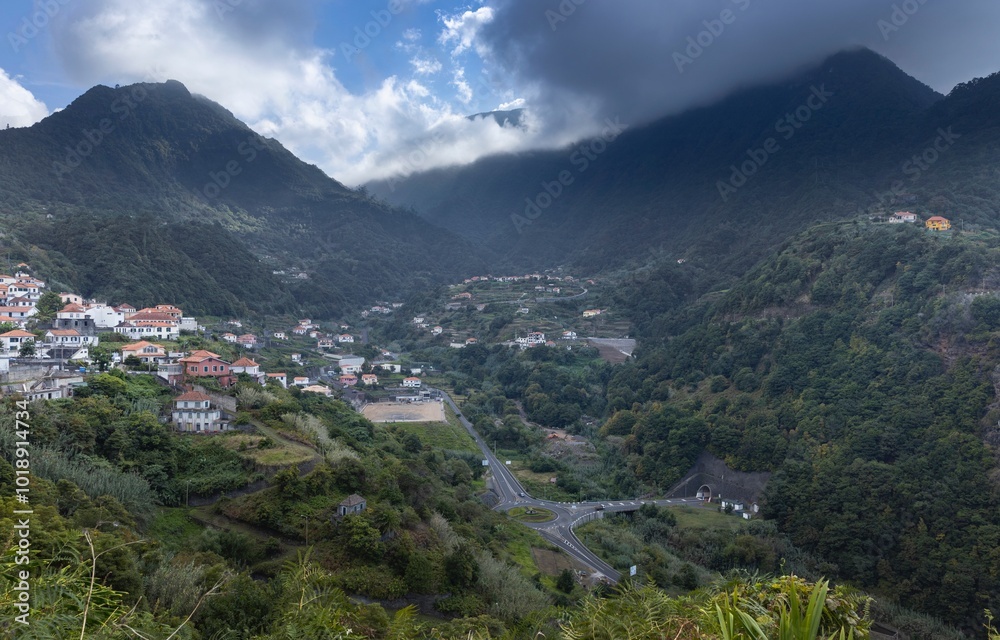 Valley at Madeira. Mountains. Village and forest. Valley at Madeira. Mountains. Village and forest.