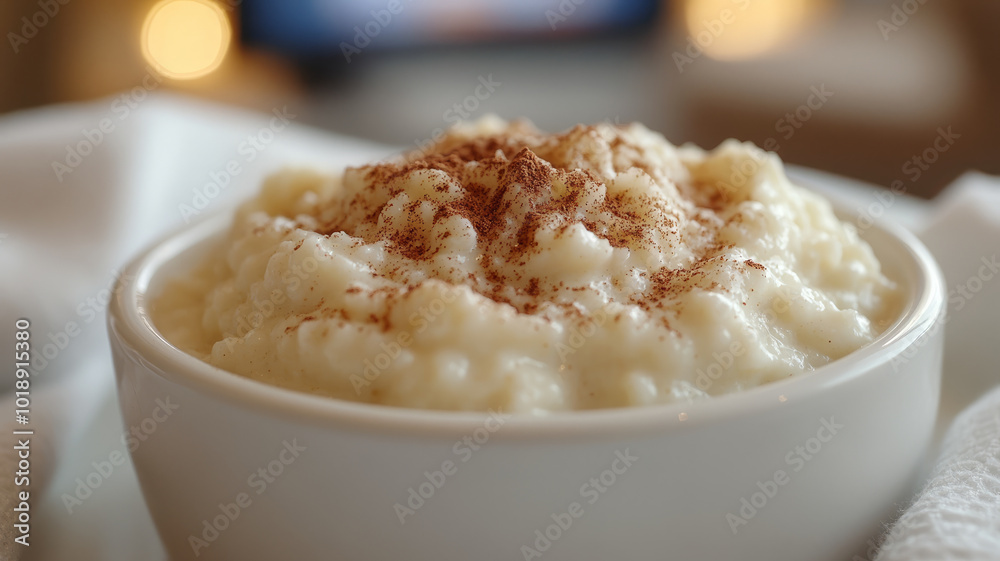 A bowl of creamy rice pudding with cinnamon. A bowl of creamy rice pudding with cinnamon.