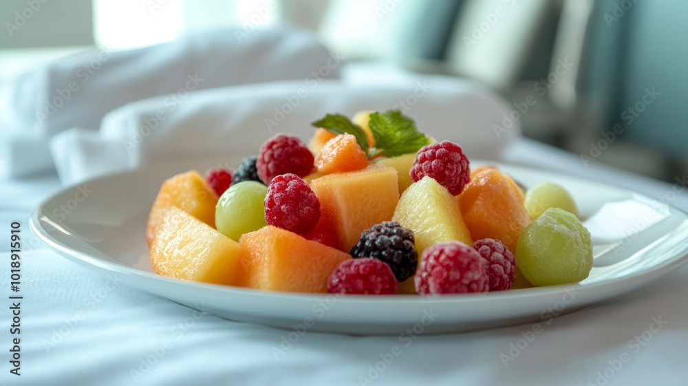 Fresh fruit platter with melons, berries, and grapes. Fresh fruit platter with melons, berries, and grapes.