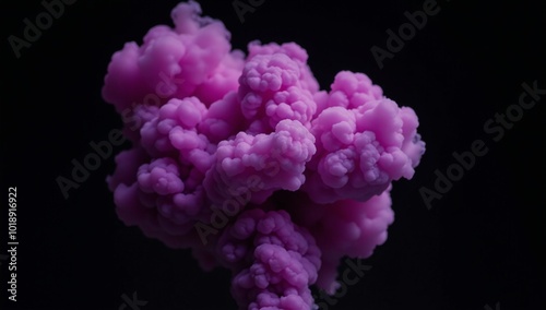 A vivid purple smoke cloud is depicted as an isolated subject against a plain backdrop