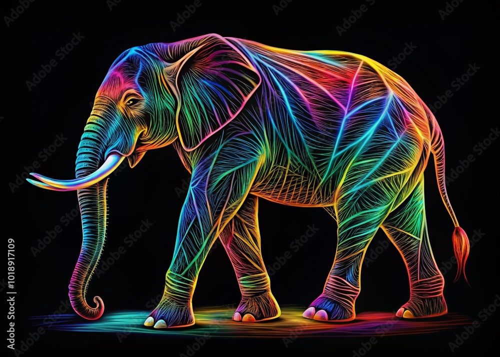 Fototapeta premium Minimalist Outline Drawing of an Elephant with Elegant Lines and Simple Artistic Design Elements