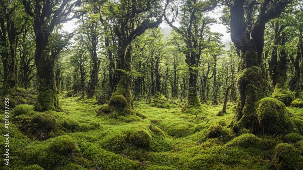 Lush green mossy forest with tall trees. Lush green mossy forest with tall trees.