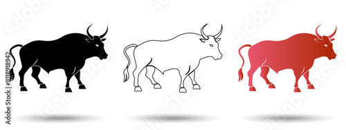 Bull icon. Bull icon on a white background, isolated. The icon has three uses in applications and websites. Vector illustration. Bull icon on a white background.