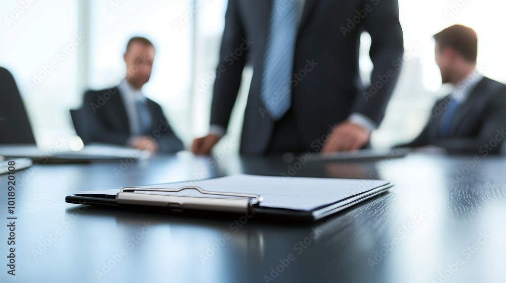 Business meeting in a modern office setting with professionals discussing important documents during the day