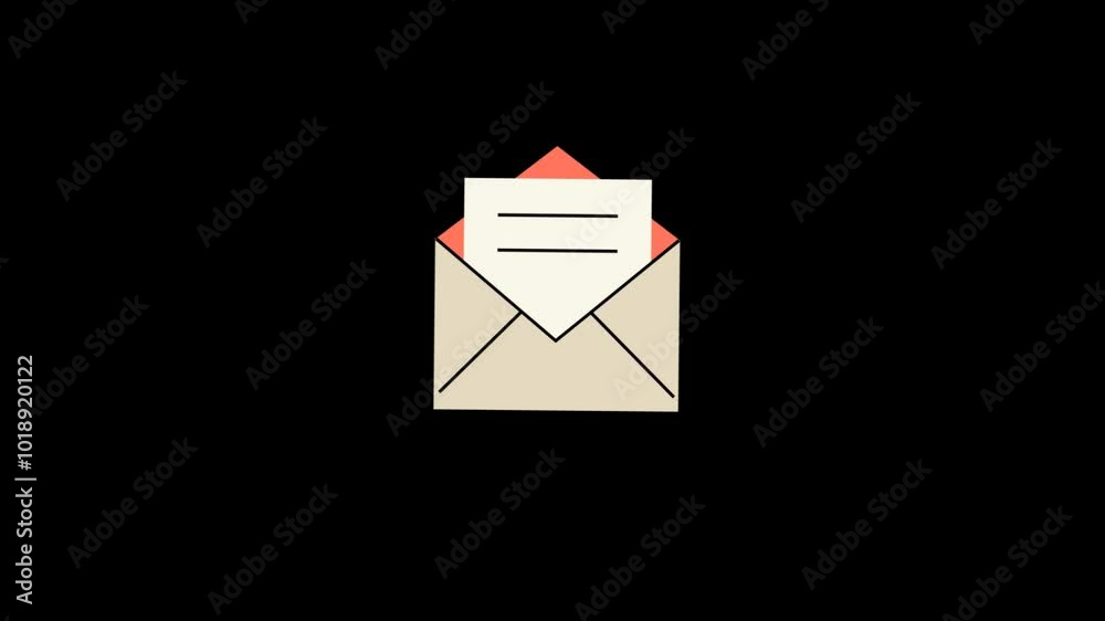 Flat icon message box animation chat text talk mail letter notice notification animated sign symbol on black background with alpha channel 4k video.