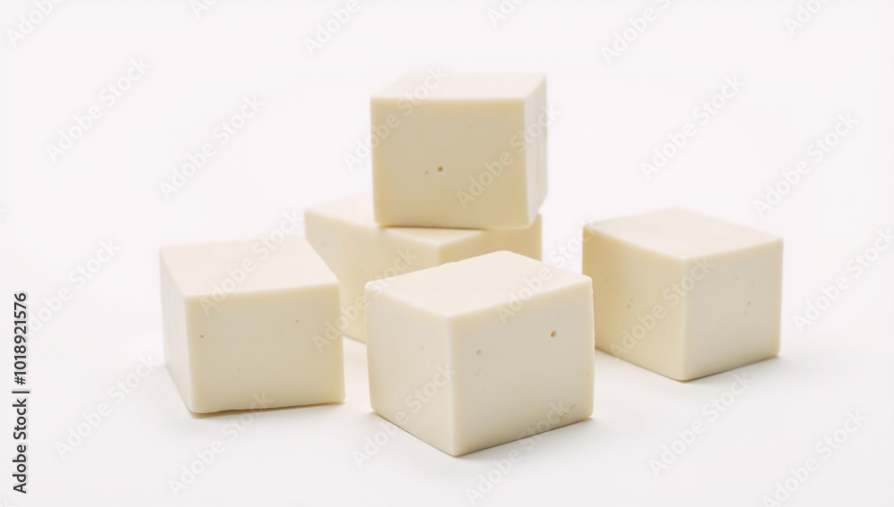 Fototapeta premium White-background photograph featuring isolated tofu cubes
