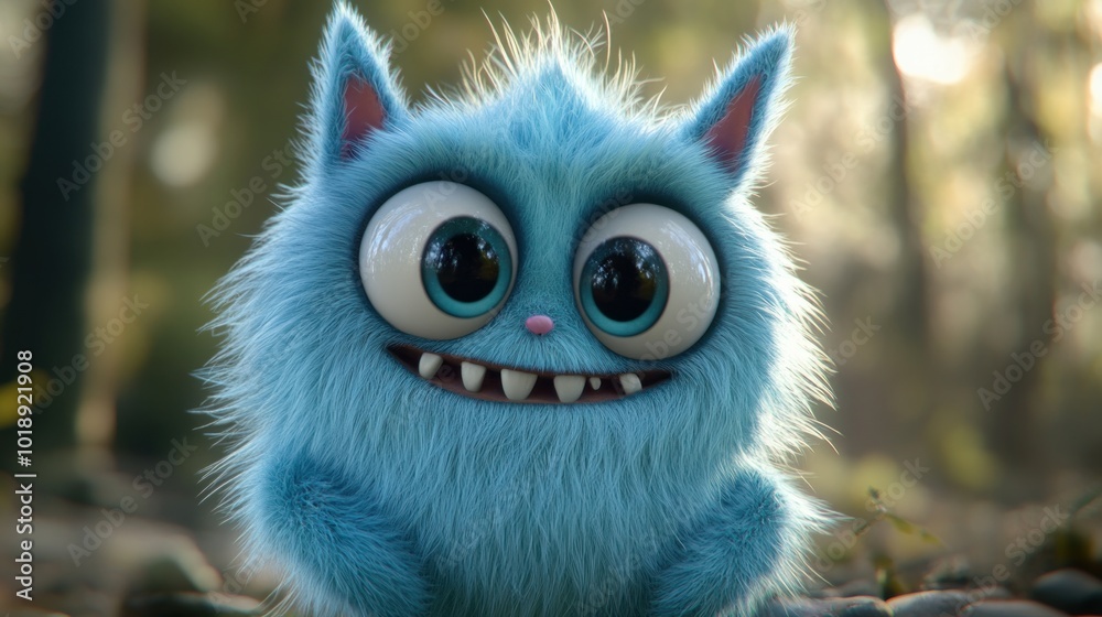 Obraz premium Cute Blue Furry Creature
