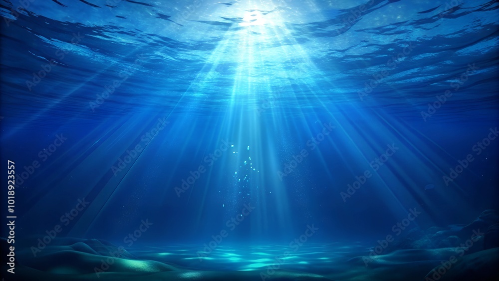 Obraz premium Underwater scene with sunlight rays penetrating the ocean