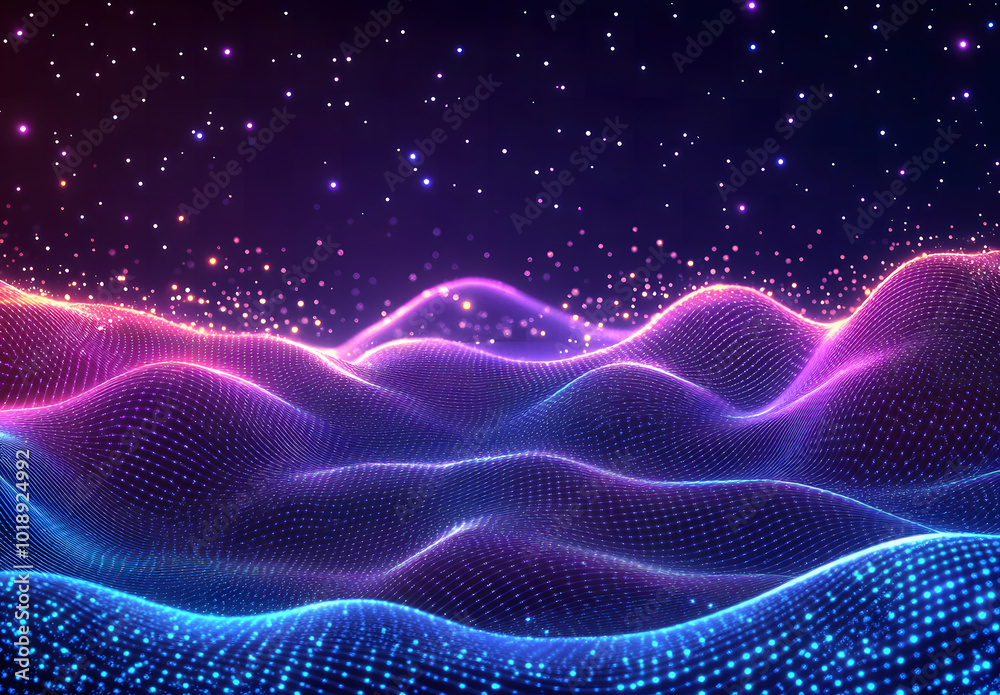Big data visualization concept with bright glowing lines on abstract technology background design. 3D rendering design