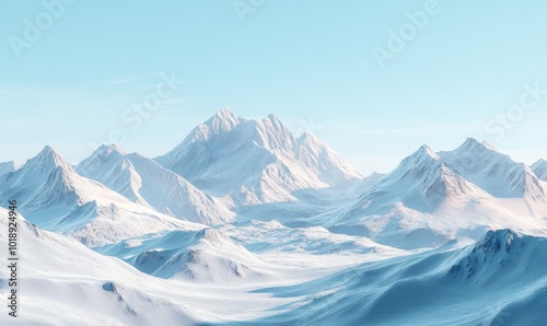 Wallpaper Mural Snowy mountain range under a clear, blue sky, with soft shadows and subtle winter textures Torontodigital.ca