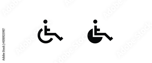 Disabled Handicap, wheel chair, disability line and flat icons set, editable stroke isolated on white, linear vector outline illustration, symbol logo design style
