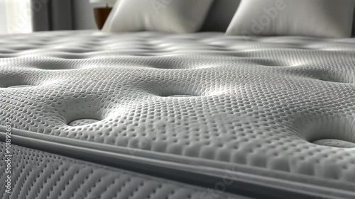Bed with a white mattress and a metal frame