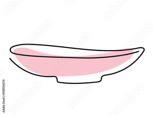 Minimalist Line Art Pink Bowl Isolated on white background. Continuous one line drawing. Empty plate. Concept of Simple Kitchenware, Black Outline, dish, platter. Print, Icon, Design Element