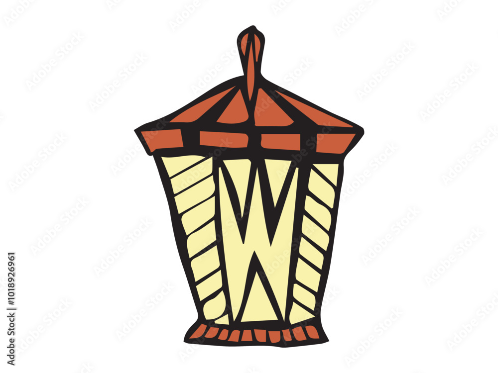 Decorative hand-drawn lantern isolated on a white background. Concept of illumination, decorative lighting, vintage lantern design, street lantern, light, design element Decorative hand-drawn lantern isolated on a white background. Concept of illumination, decorative lighting, vintage lantern design, street lantern, light, design element