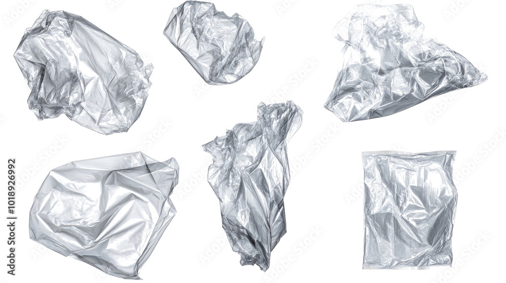 Fototapeta premium Collection of Crumpled Plastic Packaging Patterns Generative AI