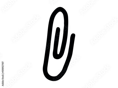 Black Silhouette of a Paperclip Isolated on White Background. Concept of Office Supplies, Stationery Essentials, Minimalist Design, Everyday Tools, School items. Print, Icon, Design Element