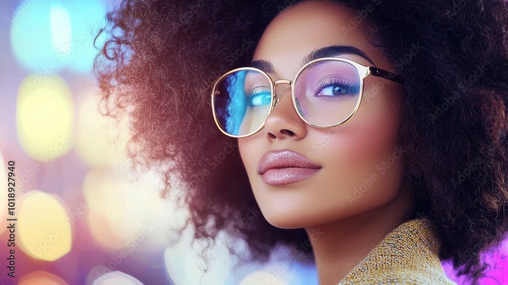 A woman with curly hair and glasses is looking at the camera A woman with curly hair and glasses is looking at the camera