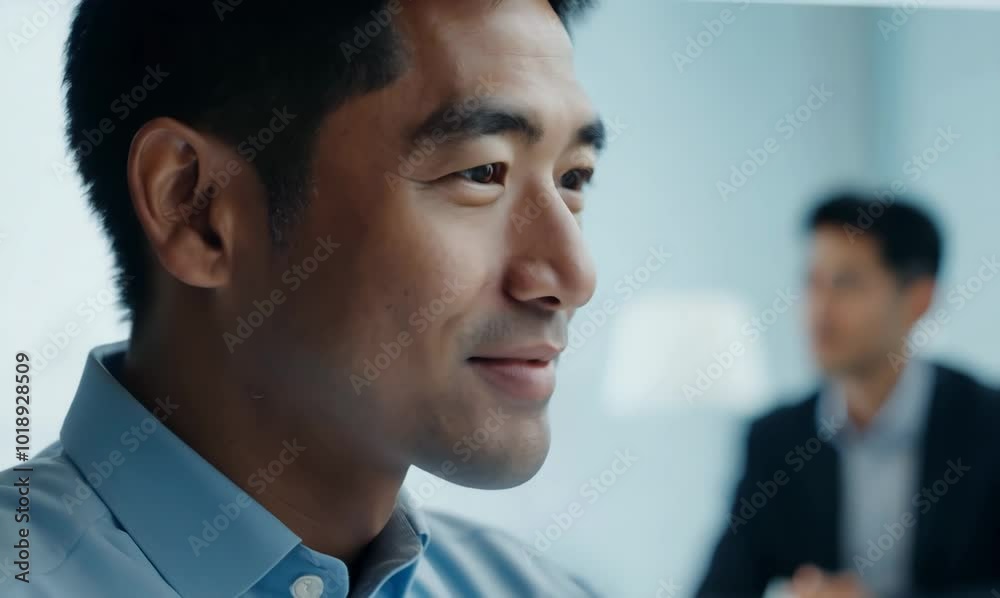 Chinese Man Nodding in Agreement During Business Meeting Chinese Man Nodding in Agreement During Business Meeting