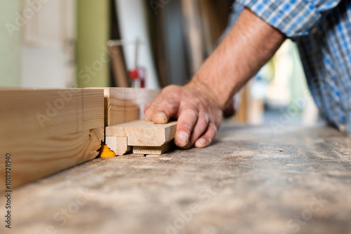 A carpenter is milling an oak panel