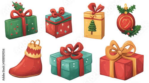 set of christmas gifts presents boxes, transparent