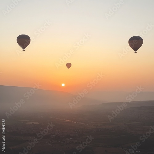 travel and inspiration, hot air ballons in Turkey flying at sunrise sky