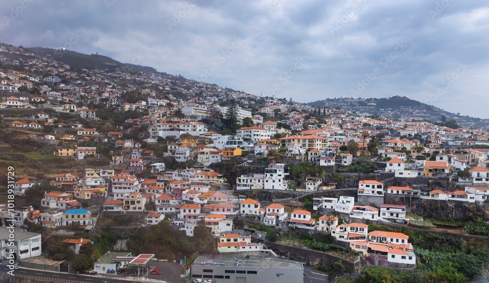 City of Funchal Madeira from the cable train. Monte cable car. Cityscapes.Aerial. City of Funchal Madeira from the cable train. Monte cable car. Cityscapes.Aerial.