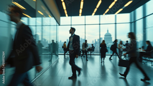 Silhouettes of People Walking Past City Skyline at Twilight