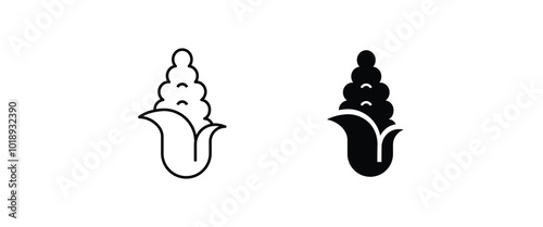 corn line icon Ear of maize fast food popcorn line and flat icons set, editable stroke isolated on white, linear vector outline illustration, symbol logo design style