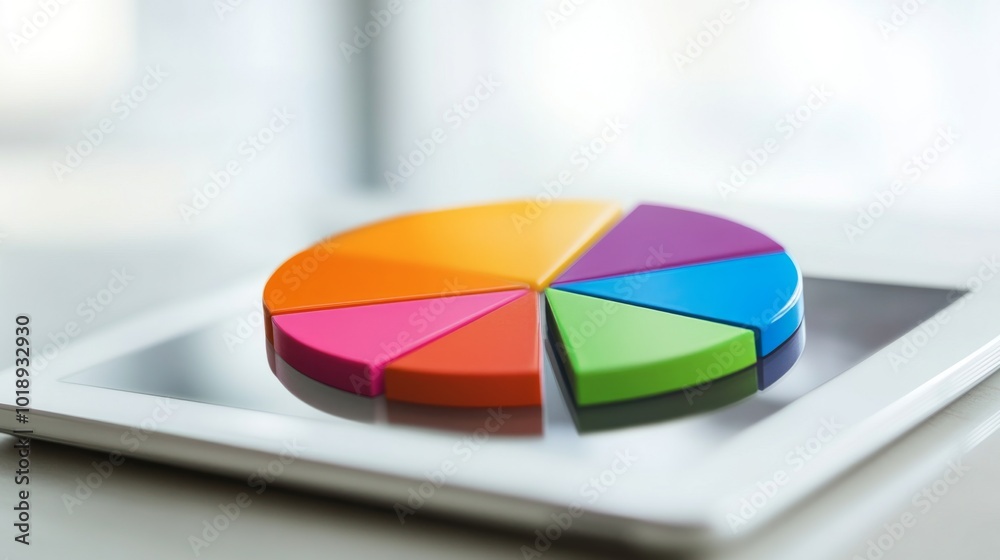 Fototapeta premium Colorful pie chart on tablet for data analysis