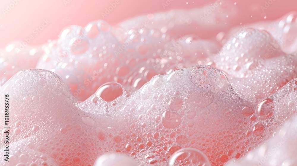 Fototapeta premium Close-Up of Antibacterial Soap Foam on Soft Pink Background for Hygiene and Cleanliness Themes